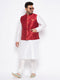 Vastramay Men's Plus Size Maroon Zari Weaved Nehru Jacket With Kurta Pyjama set